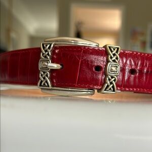 Reversible Red/Tan Leather Belt with Silver Accents